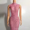 Malla Deslumbrante Diamante Caliente Transparente Ajustado Sexy Falda Larga Vestido de Noche Traje de Actuación Escénica