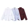 Camisa de Cuadros Estilo Europeo y Americano con Cuello de Muñeca 2025 para Mujer, Primavera, Diseño Francés, Camisa de Popelina Plisada