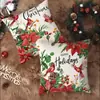 Funda de Almohada Estampada de Reno y Muñeco de Nieve Navideño Set Azul de Cuatro Piezas Funda de Cojín de Atmósfera para Sofá de Sala de Estar Navideña Respaldo
