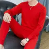 Ropa de otoño pantalones largos traje hombre año de nacimiento rojo ropa interior térmica fina joven y mediana edad otoño e invierno suéter básico