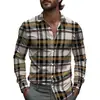 Camisas de Negocios para Hombre Transfronterizas con Patrones de Cuadros Rayados, Camisas de Manga Larga para Hombre, Tops de Primavera de Cuello con Botones