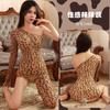 Mono de punto de leopardo transfronterizo de comercio exterior ropa de malla transfronteriza lencería sexy tirantes asimétricos para mujer camisón 2480