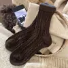 Calcetines Gruesos de Lana de Invierno Hilo Cálido Estilo Coreano Color Ins Bloques de Color Trenza de Punto Calado Calcetines de Media Pantorrilla Calcetines para Mujer Calcetines Arrugados