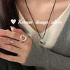 Anillo estilo coreano simple de plata S925 de ley con corazón calado, anillo de apertura ajustable de industria pesada para mujer