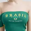 Top Deportivo Estilo Brasileño Corto con Escote Bardot, Transparente Sexy Casual con Estampado de Letras