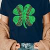 Nova Camiseta Feminina Europeia e Americana para 2025, Dia de São Patrício, Trevo de Quatro Folhas, Casual com Gola Redonda