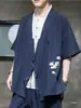 Bata de té Zen estilo chino para hombre, versión fina de verano, cuello diagonal Hanfu, talla grande, corte holgado, bordado de grulla, capa holgada