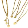 Colar de Trevo de Quatro Folhas Dourado para Mulheres, Corrente Dupla Retro de Luxo Leve com Pingente, Corrente da Clavícula, Joias de Aço Inoxidável Estilo Europeu e Americano