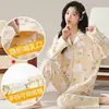 Pijama de Maternidade de Algodão Puro para Primavera e Outono, Manga Longa, para Amamentação, Todo em Algodão, Roupa Pós-Parto para Amamentar, Conjunto de Duas Peças para Casa