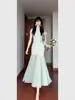 Vestido Patchwork de Renda Verde Estilo Francês da Moda para Mulheres, Novo Modelo de Verão, Estilo Férias na Praia, Fresco e Rejuvenescedor, Vestido Bodycon
