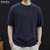 Camiseta de Lino Gris de Punto de Manga Corta para Hombre, Estilo Minimalista de Lujo Ligero Old Money, Top Simple Delgado Transpirable Cómodo de Verano