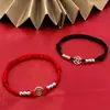 Pulsera de Moneda de Cobre Pequeña de Plata 99 para Mujer, Pulsera de Cuentas de la Suerte para Parejas, Cadena de Hilo Rojo, Diseño de Nicho, Regalo Versátil para Mujeres