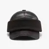 Gorra de Pato de Cuero de Invierno para Hombres de Mediana Edad y Mayores, con Protección para los Oídos, Engrosada para el Calor, Cortavientos, Gorra Casual de Algodón para Exteriores para Personas Mayores