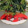 Falda para árbol de Navidad transfronteriza con borde dorado, estampado creativo de Papá Noel, delantal decorativo para base de árbol de Navidad