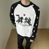 2026 Universo Independiente Retro Americano Estrella Ecuestre Manga Larga Raglán Bloque de Color Holgada Versátil Casual Camiseta