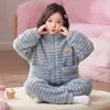 Pijama de lã coral de inverno para meninas, novo estilo outono, gola alta, conjunto de loungewear com zíper para estudantes do ensino fundamental e crianças