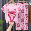 Conjunto de Pijama Infantil para Meninas, Verão Fino Manga Curta Calça Longa Roupa de Casa, Conjunto de Ar Condicionado para Meninas de Meia-Idade e Crianças Grandes, Pode Ser Usado ao Ar Livre