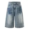 Pantalones Cortos de Mezclilla Rasgados Lavados Americanos para Hombre Verano Corte Limpio Adelgazantes Sueltos Rectos Pantalones de Siete Puntos Modernos