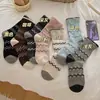 Calcetines de algodón versátiles para mujer con lindos lunares, estilo universitario, calcetines de media pantorrilla vintage primaverales y juveniles para niñas