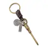 Llavero de metal vintage minimalista con colgante de cordón de cuero tejido, accesorio de llavero creativo unisex