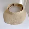 Sombrero abierto plegable de lino sintético simple y versátil para mujer, elegante sombrero de sol de verano, sombrero de punto para protección solar en vacaciones