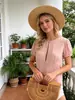 Ropa para Mujer Zr Exportación al por Mayor Primavera Nueva Estilo Europeo y Americano Transparente Gasa Manga Abullonada Top de Manga Corta