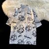 Camisa Floral Antigua Vintage de Cuello Cubano para Hombre y Mujer Diseño Holgado Estilo Hong Kong Moda para Parejas Playa Manga Corta