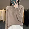 Suéter de tricô outono e inverno para mulheres, com delicados adornos de strass, corte solto, efeito emagrecedor, gola semi-alta, mangas compridas e design versátil, perfeito como uma camada base quente.