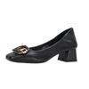 Zapatos de primavera y otoño de una sola capa para mujer, de piel auténtica, con punta cuadrada, tacón alto, boca baja, zapatos de trabajo profesionales, con hebilla de metal, de piel de oveja blanca, zapatos de leche para mujer