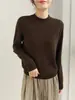 [30.1% Lana de Cachemira] de una sola línea listo para usar, cuello alto medio, tejido sin costuras para mujer, diseño de manga larga para otoño, capa base