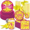 Mm336 Vajilla de sóftbol roja y amarilla para fiesta de 8 personas, juego de cuatro piezas, bate de sóftbol, plato de papel decorativo, vaso de papel de seda combinado