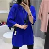 Camiseta Larga de Verano para Mujer, Holgada, de Manga Corta, con Pliegues Chiba, Color Sólido, Estilo Perezoso, Estilo Coreano
