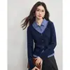 Sudadera de Retazos de Algodón Peinado de Fibra Larga de Alta Calidad, Camisa a Cuadros con Abertura Estilo Universitario para Mujer de Primavera y Otoño