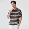 Camisa Polo de rayas casual de alta gama, camiseta de punto a rayas de verano con solapas, polo de manga corta de lujo ligero para hombre, hombre