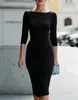 Amazon 2026 Otoño Nueva Llegada Color Sólido Cuello Redondo Manga Larga Fruncido Ajustado Delgado Vestido de Cadera para Viaje de Trabajo Mujer