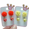 Novedad Pendientes de Clip de Rosa para Niños, Sin Dolor, Estilo Dulce y Fresco, Flores Pequeñas en Forma de Corazón, Pendientes de Clip Multicolor para Niñas