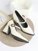 Zapatos de Tacón Alto Europeos y Americanos de Comercio Exterior Transfronterizo para Mujer, Zapatos Mary Jane de Punta Estilo Francés, Zapatos de Cuero de Tacón Alto de Moda Otoñal