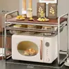 Prateleira de Armazenamento para Micro-ondas de Cozinha Suporte Multifuncional de Camada Dupla Prateleira de Múltiplos Níveis para Bancada de Forno Doméstico Rack de Armazenamento para Panela de Arroz