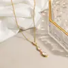 Collar Yuhui Transfronterizo de Acero de Titanio con Circonita en Forma de Gota de Agua, Diseño Geométrico Irregular, Collar en Forma de Y de Acero Inoxidable Chapado en Oro Real