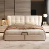 Estilo Wabi-sabi Tela Cama Cuero Arte Cama Popular Italiano Negro Crema Estilo Apartamento Pequeño Estilo Escandinavo Cama Puff Cama Doble
