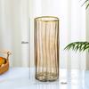 Jarrón Nórdico Rayado Gris Oro Vidrio Transparente Bambú Rico Criado en Agua Lirio Arreglo Floral Sala de Estar Comedor Adornos de Mesa