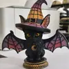 Lámpara de Mesa Gato Negro Lámpara de Escritorio Gótica Gato Negro de Colores Adorno de Artesanía de Resina S