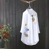 Camisa Artística Bordada de Longitud Media Nueva Transfronteriza de Aliexpress para Mujer, Camisa de Manga Larga Holgada y Versátil, Top Básico