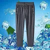 Calça Esportiva Casual Respirável Fina Calça de Seda Gelada com Bolsos Solta Secagem Rápida Calça Masculina Reta Elástica Estilo Verão Masculino