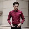 Camisa Blanca para Hombre de Manga Larga Corte Ajustado Sin Planchar Color Sólido Profesional Formal de Negocios Ropa de Trabajo Camisa Blanca para Traje de Hombre