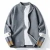 Cárdigan de Punto Negro para Hombre con Puños de Retazos Cuello Alto Cremallera Doble Holgado Otoño Invierno Suéter Cardigan de Pareja Venta al por Mayor
