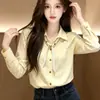 Camisa de seda amarilla con cuello polo y manga larga para mujer, nueva moda de otoño 2026, top elegante y estilizado para mujer A14048