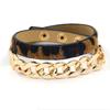 Moda Europea y Americana Cadena de Metal Cuadros Marrones Doble Capa Pulsera de Imitación de Cuero Joyería de Lujo Ligero para Mujer Cadena de Cuero Clásica