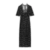 Nssf Vestido Largo Sexy de Encaje Empalmado con Cuello en V y Mangas Abullonadas Nuevo para Mujer Estilo Europeo y Americano Exportación Casero