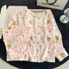 [Algodón nube de alta calidad] Conjunto de pijama largo de manga larga, cuello redondo, con ribete de encaje, talla grande para mujer, adecuado para usar como ropa de estar